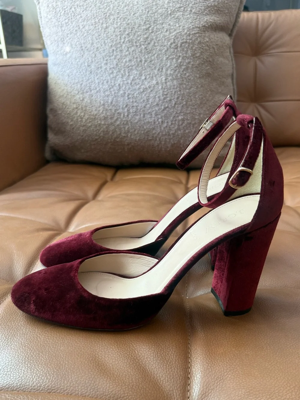 J. Crew Maisie Ankle-Strap Heel in Burgundy Velvet Women’s Size 10
